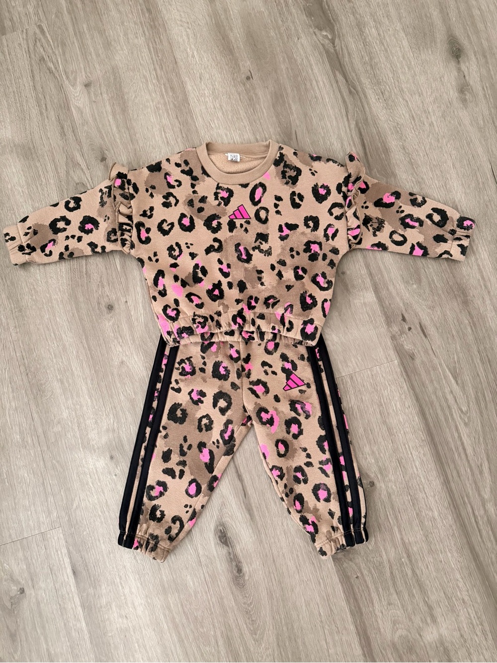 adidas Beige & Pink Leopard Print Kids One-Piece Size 9-12 months